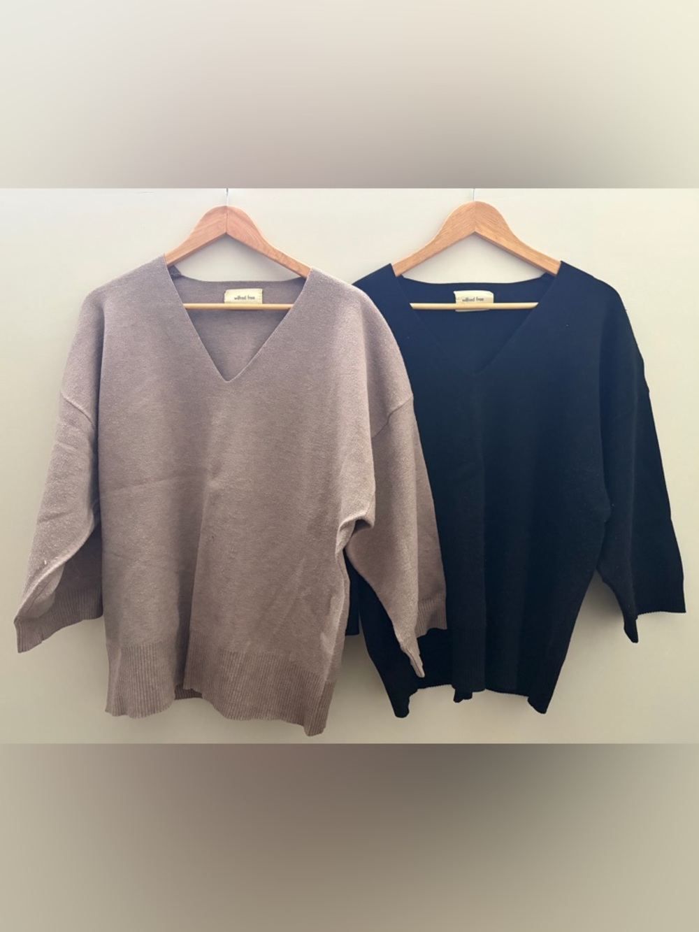 Wilfred V-Neck Knit Sweaters in Taupe and Black